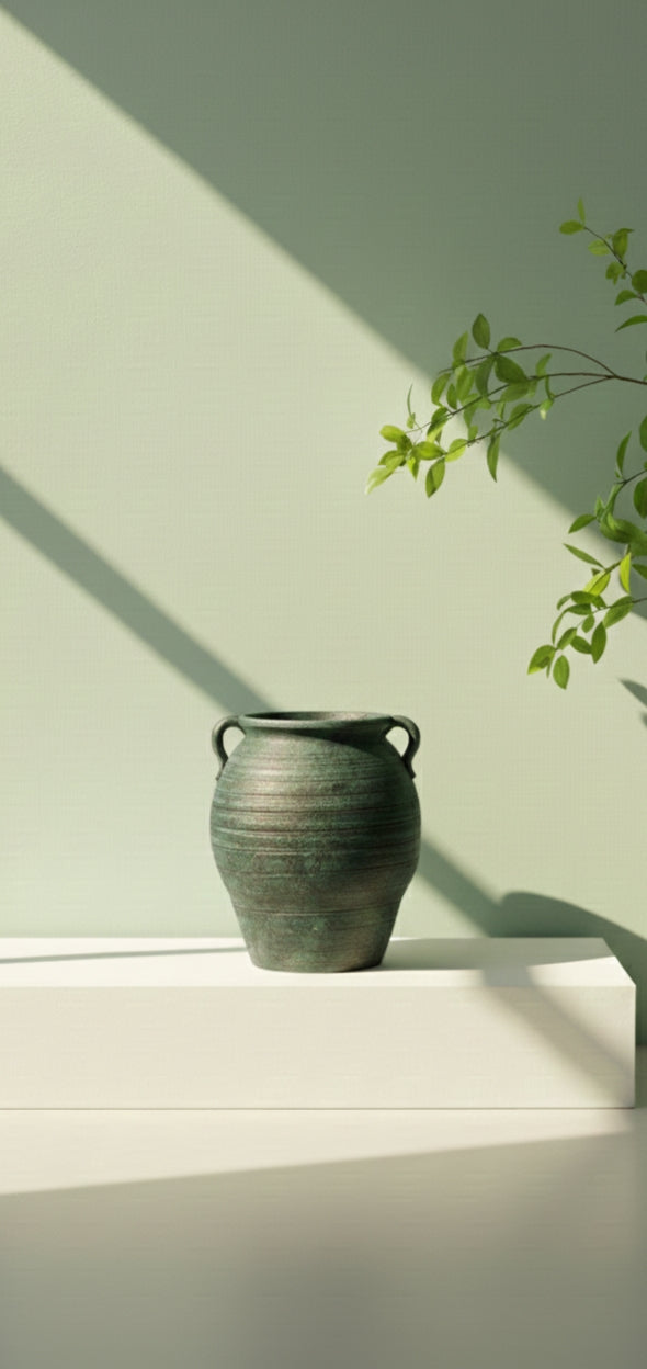 Handcrafted Rustic Ceramic Vase with Handles | Minimalist Home & Living Room Décor Showpiece