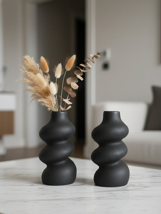 Modern Matte Black Ceramic Vase Showpiece | Minimalist Home Décor Accent